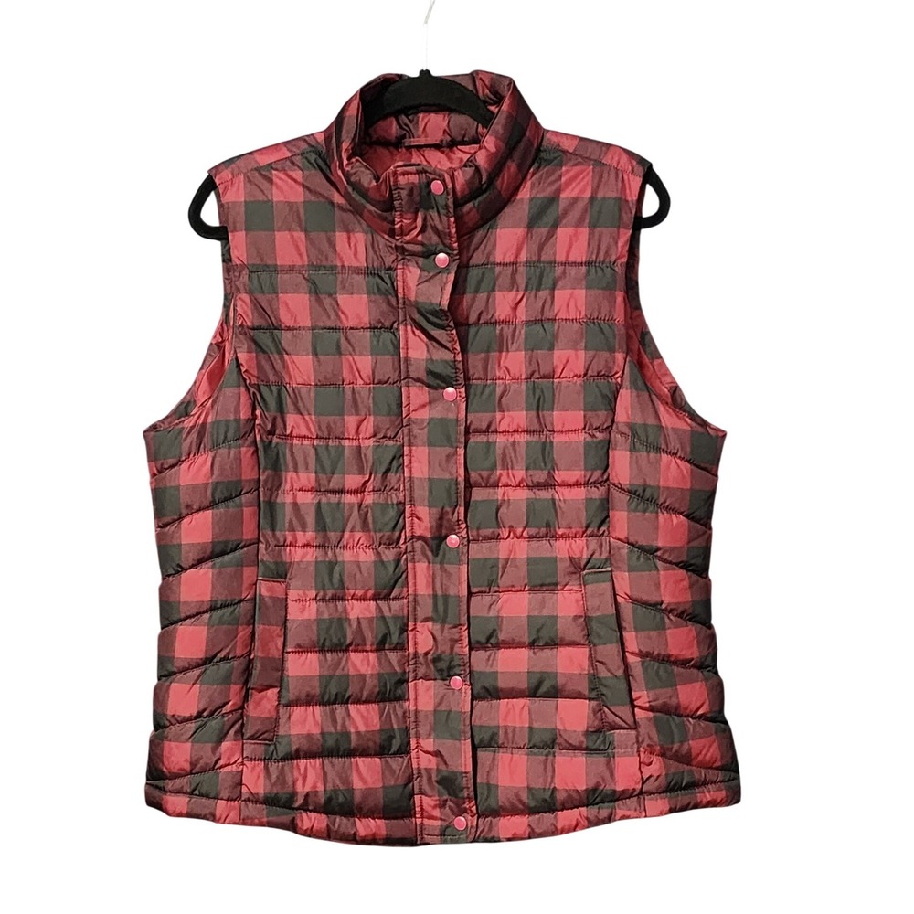 Gap Women's Red Black Buffalo‎ Plaid Puffer Vest XL
